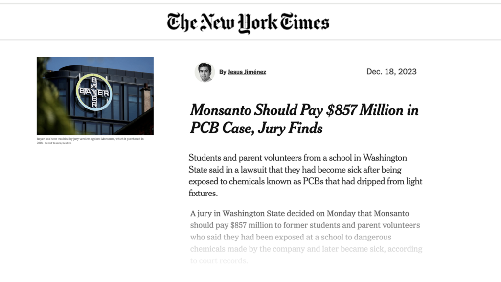 New York Times - 800 million dollar judgement for leaky lighting.