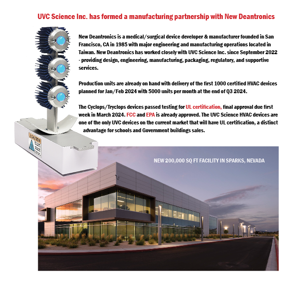 Newdeantronics manufacturing for UVC Science